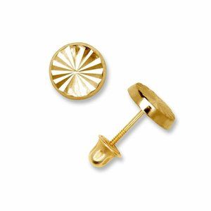 14K Solid Yellow Gold 6mm Disc Studs Screw Back Earrings